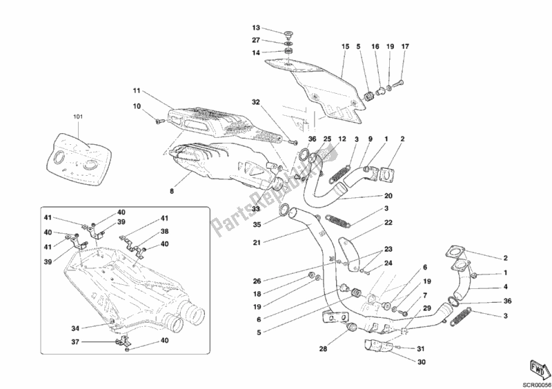 Toutes les pièces pour le Système D'échappement du Ducati Superbike 999 R USA 2005